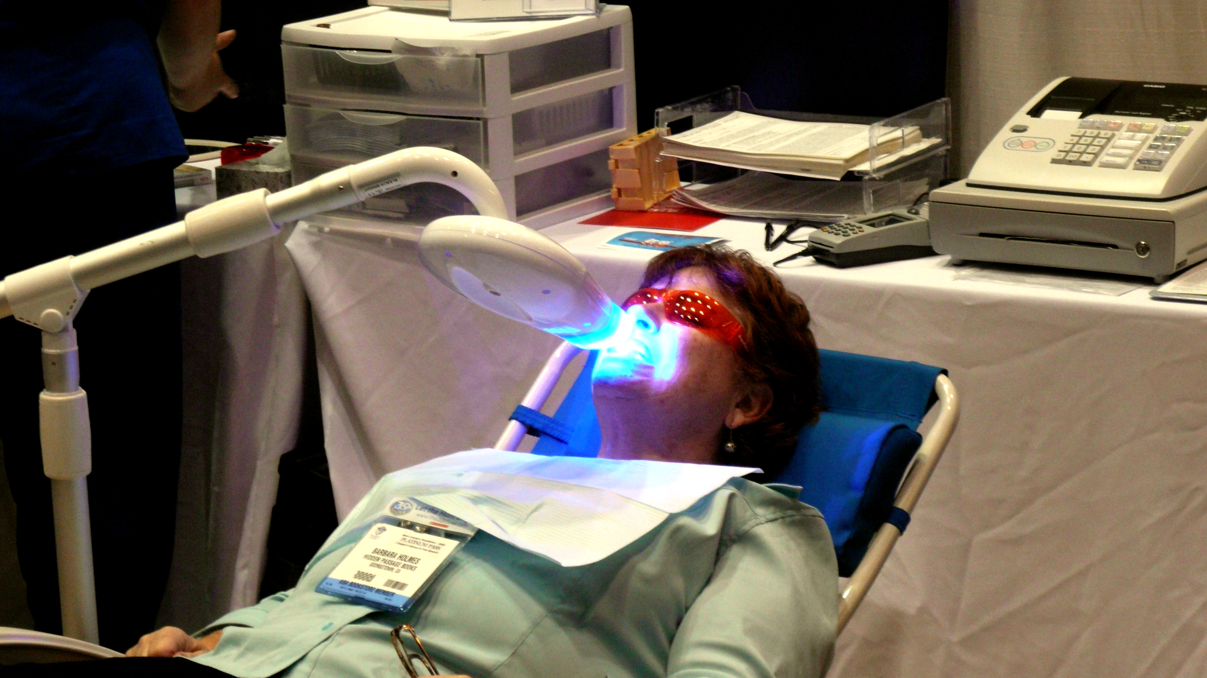 Whitening options in a dental office.